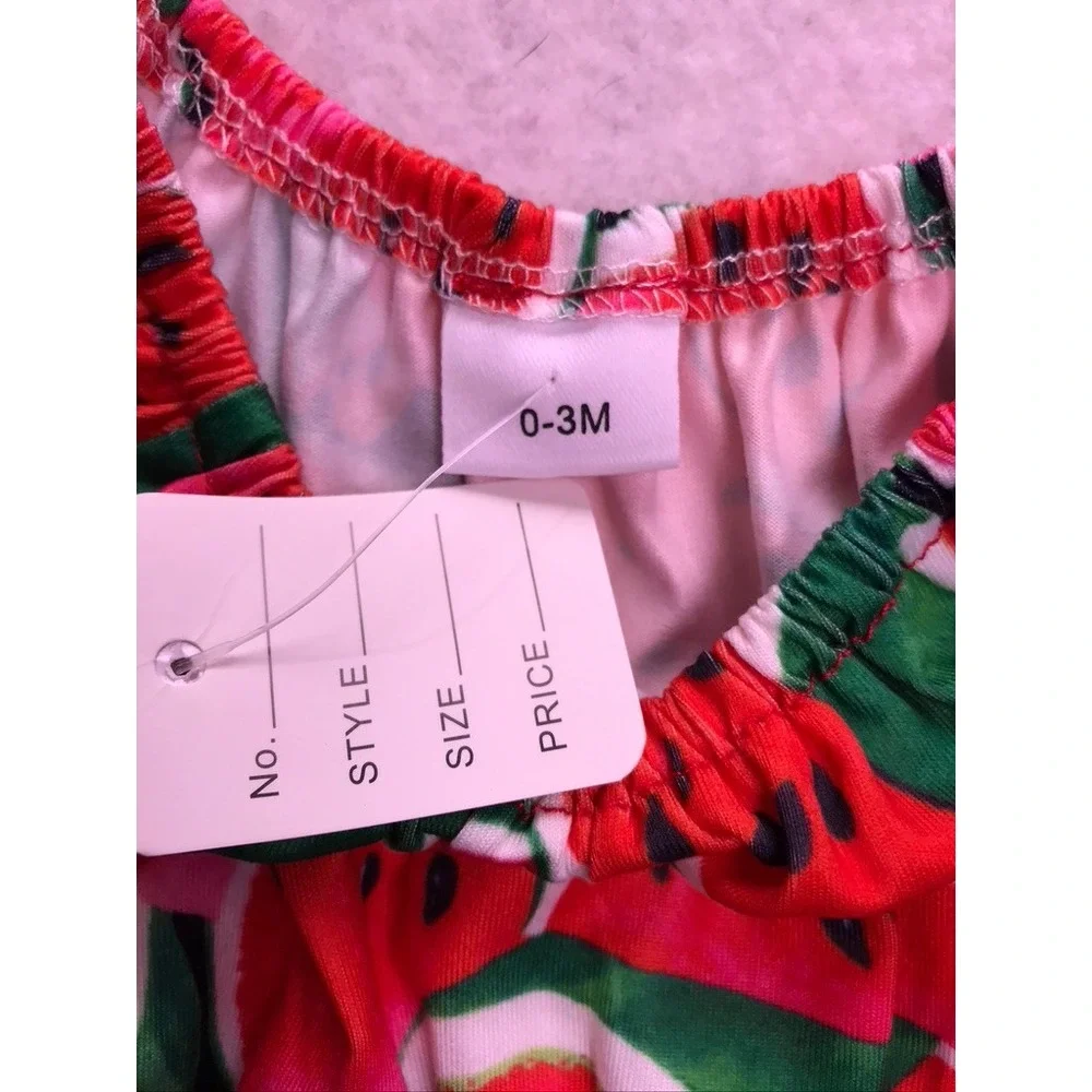 Boutique Watermelon Bubble Romper Baby 0-3M Red Pom Pom Trim Set